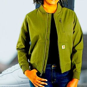 Carhartt Crawford Bomber Women's Rugged Flex Relaxed Fit Basil Canvas Jacket 1X